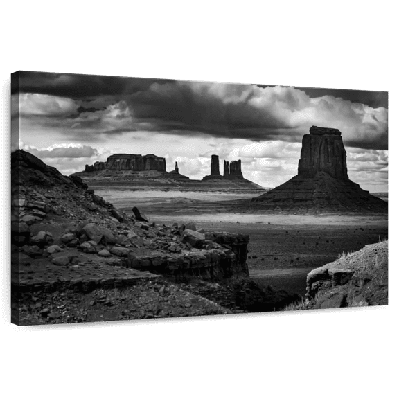 Elephant Stock Bw Monument Valley National Park Wall Art - Horizontal Canvas Wall Art - Living Room Wall Decor - Nature Canvas - Black And Gray Decor - 36" x 24"