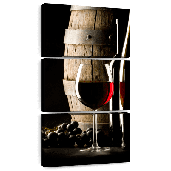 Elephant Stock Cabernet Wine Wall Art - Vertical Multi Panel Canvas - Dining Room Wall Decor - Food And Drink Multi Panel - Black And Beige Decor - 18" x 38"