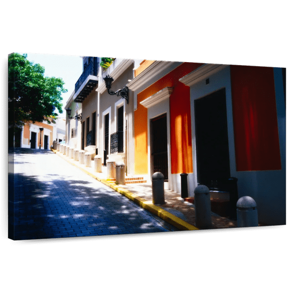 Elephant Stock Calle De Sol Old San Juan Puerto Rico Wall Art - Horizontal Canvas Wall Art - Living Room Wall Decor - Places Canvas - Orange And Gray Decor By George Oze - 48" x 32"
