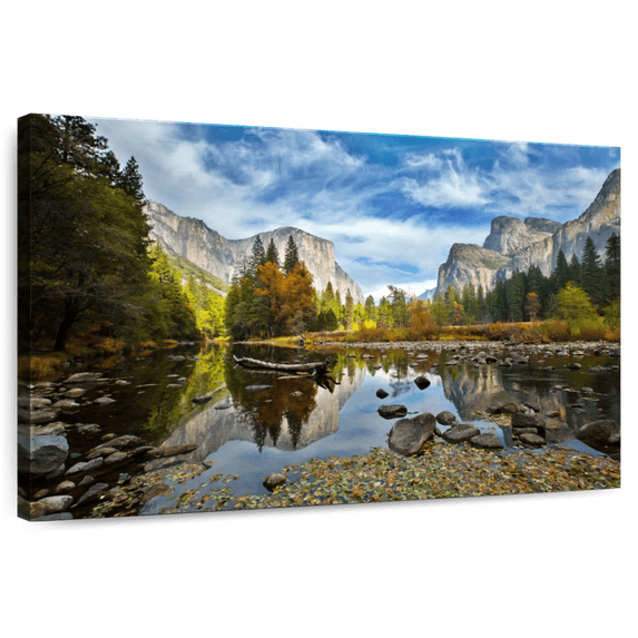 Elephant Stock Calm Merced River Wall Art - Horizontal Canvas Wall Art - Living Room Wall Decor - Nature Canvas - Gray And Brown Decor - 30" x 20"