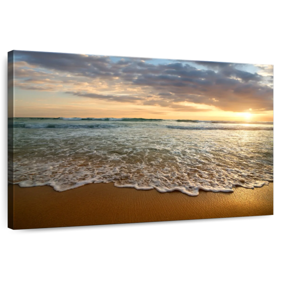 Elephant Stock Calm Ocean Sunset Wall Art - Horizontal Canvas Wall Art - Living Room Wall Decor - Beach Canvas - Gray And Brown Decor - 24" x 16"