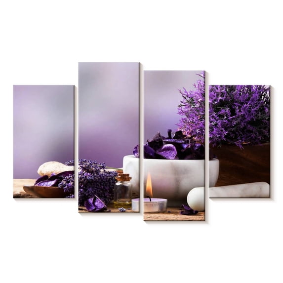Elephant Stock Calming Lavender Wall Art - Horizontal Multi Panel Canvas - Living Room Wall Decor - Floral And Botanical Multi Panel - Brown And Purple Decor - 68" x 42"