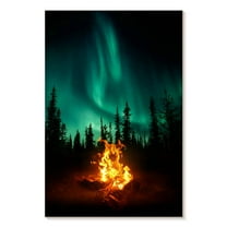 Elephant Stock Campfire Under Northern Lights Wall Art - Vertical Canvas Wall Art - Living Room Wall Decor - Nature Canvas - Black And Teal Decor - 8" x 12"