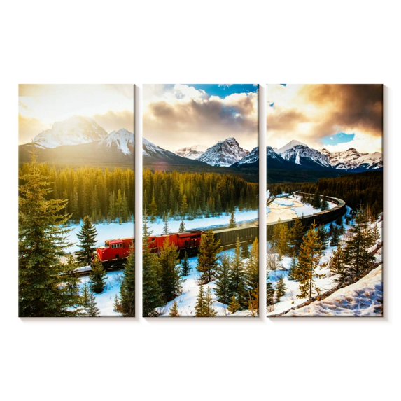 Elephant Stock Canadian Pacific Railway Wall Art - Horizontal Multi Panel Canvas - Living Room Wall Decor - Floral And Botanical Multi Panel - Green And Blue Decor - 74" x 48"