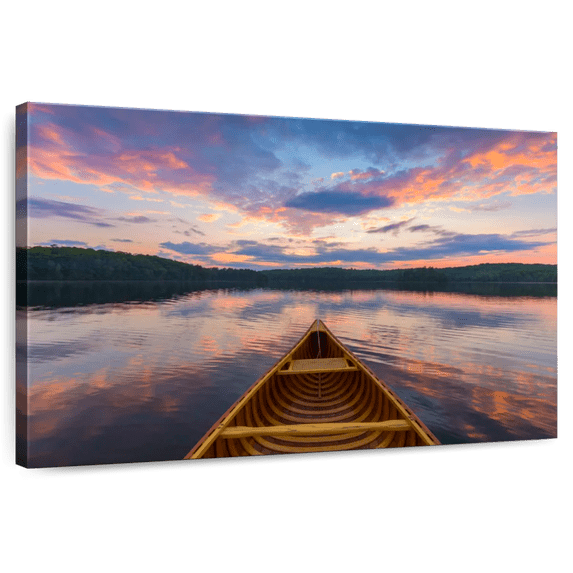 Elephant Stock Canoe On Calm Waters Wall Art - Horizontal Canvas Wall Art - Living Room Wall Decor - Nature Canvas - Blue And Brown Decor - 36" x 24"