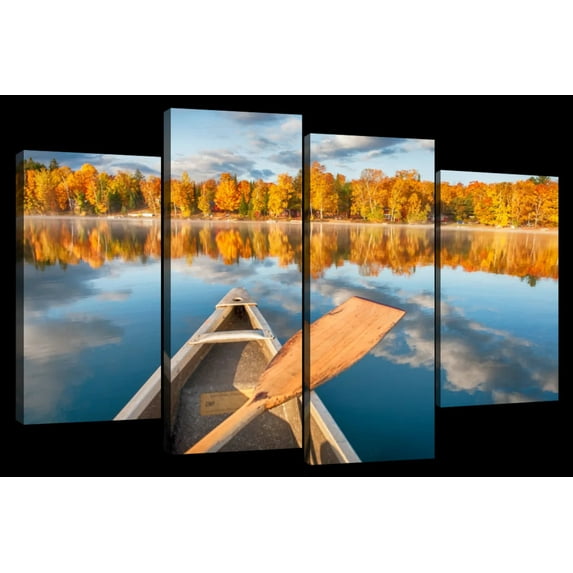 Elephant Stock Canoe Paddle Wall Art - Horizontal Multi Panel Canvas - 4 Pieceliving Room Wall Decor - Photography Hobbies And Lifestyle Multi Panel - Gray And Blue Decor - 24" x 14"