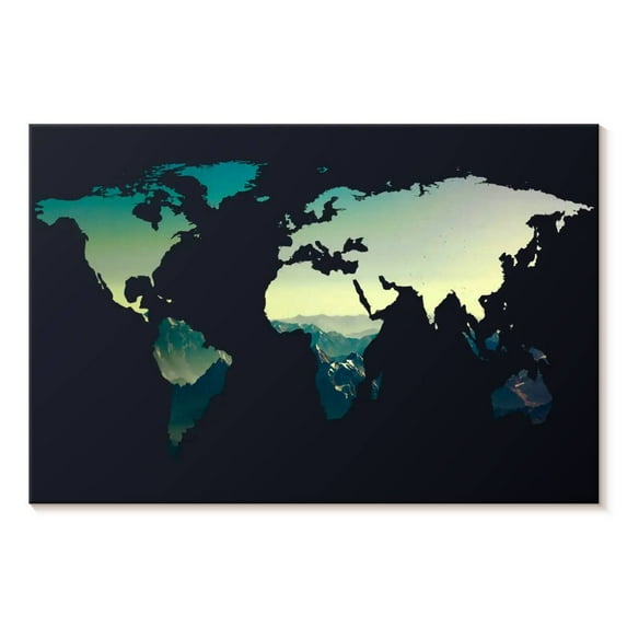 Elephant Stock Canyon World Map Wall Art - Horizontal Canvas Wall Art - Living Room Wall Decor - Map Canvas - Teal And Blue Decor - 12" x 8"