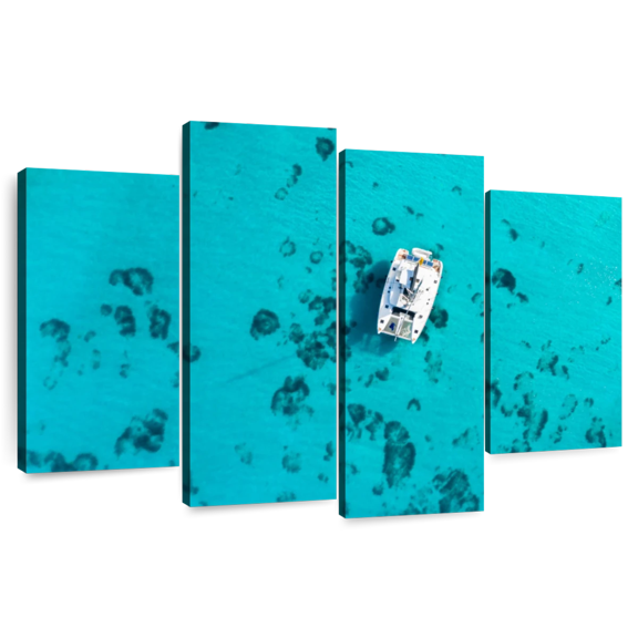 Elephant Stock Caribbean Catamaran Wall Art - Horizontal Multi Panel Canvas - Living Room Wall Decor - Transportation Multi Panel - Turquoise And Teal Decor - 75" x 48"