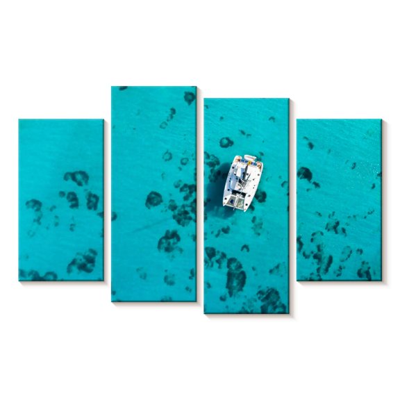 Elephant Stock Caribbean Catamaran Wall Art - Horizontal Multi Panel Canvas - Living Room Wall Decor - Transportation Multi Panel - Turquoise And Teal Decor - 75" x 48"