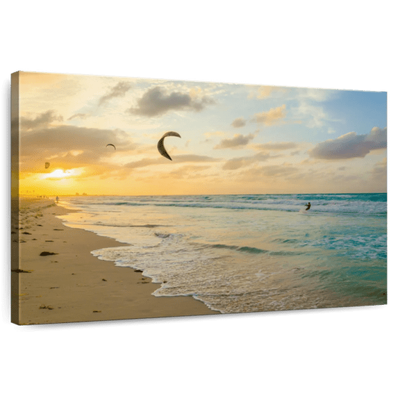 Elephant Stock Caribbean Kitesurfing Wall Art - Horizontal Canvas Wall Art - Living Room Wall Decor - Sports Canvas - Blue And Brown Decor - 12" x 8"