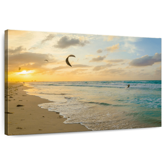 Elephant Stock Caribbean Kitesurfing Wall Art - Horizontal Canvas Wall Art - Living Room Wall Decor - Sports Canvas - Blue And Brown Decor - 51" x 34"