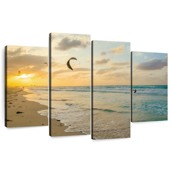 Elephant Stock Caribbean Kitesurfing Wall Art - Horizontal Multi Panel Canvas - Living Room Wall Decor - Sports Multi Panel - Blue And Brown Decor - 68" x 42"