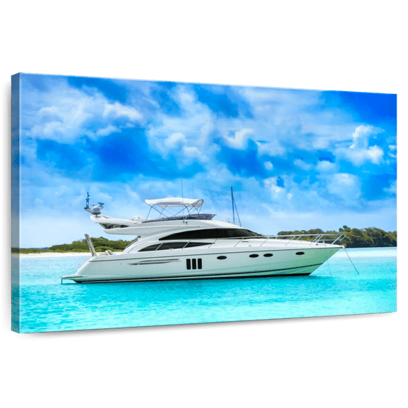 Elephant Stock Caribbean Luxury Yacht Wall Art - Horizontal Canvas Wall Art - Living Room Wall Decor - Transportation Canvas - Blue And Green Decor - 12" x 8"
