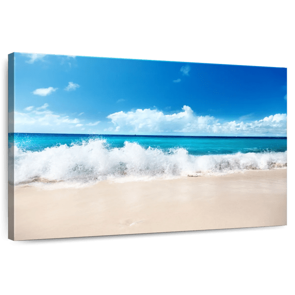 Elephant Stock Caribbean Ocean Wave Wall Art - Horizontal Canvas Wall Art - Bedroom Wall Decor - Beach Canvas - Beige And Blue Decor - 24" x 16"