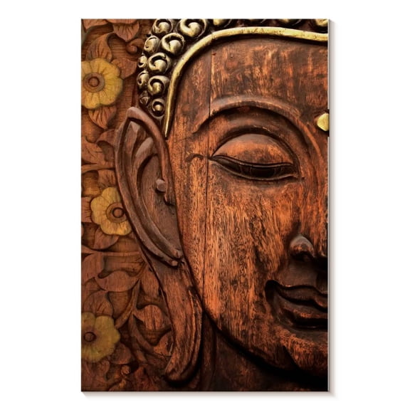 Elephant Stock Carved Buddha Face Wall Art - Vertical Canvas Wall Art - Hallway Wall Decor - Religion And Spirituality Canvas - Brown And Black Decor - 8" x 12"