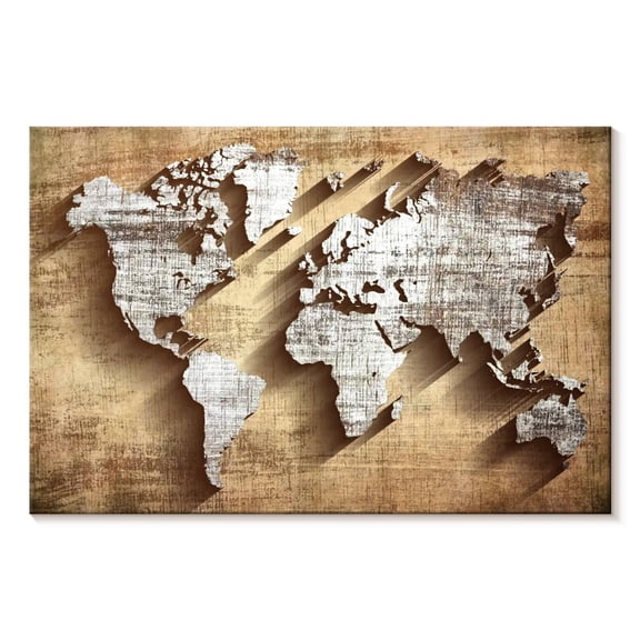 Elephant Stock Carved Wood World Map Wall Art - Horizontal Canvas Wall Art - Living Room Wall Decor - Map Canvas - Brown And White Decor - 12" x 8"