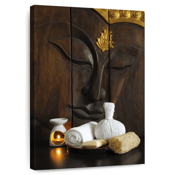 Elephant Stock Carved Wooden Buddha Wall Art - Vertical Canvas Wall Art - Living Room Wall Decor - Wellness Canvas - Brown And Gold Decor - 8" x 12"