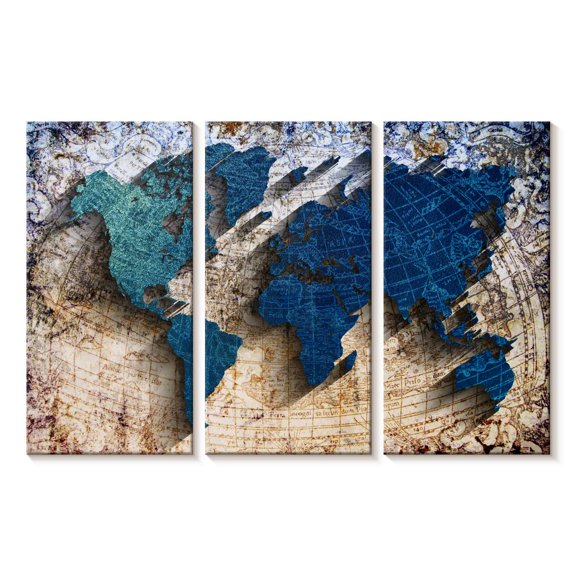 Elephant Stock Carved World Map Wall Art - Horizontal Multi Panel Canvas - Living Room Wall Decor - Map Multi Panel - Brown And Gray Decor - 23" x 14"