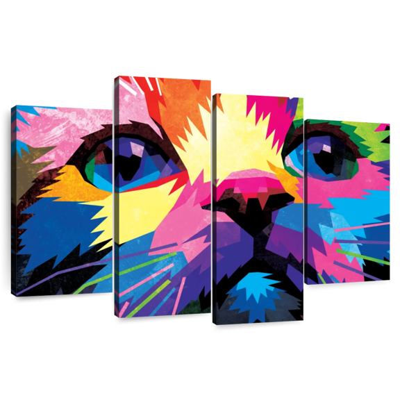 Elephant Stock Cat Multicolored Abstract Wall Art - Horizontal Multi Panel Canvas - Living Room Wall Decor - Animal Multi Panel - Brown And Orange Decor - 36" x 22"