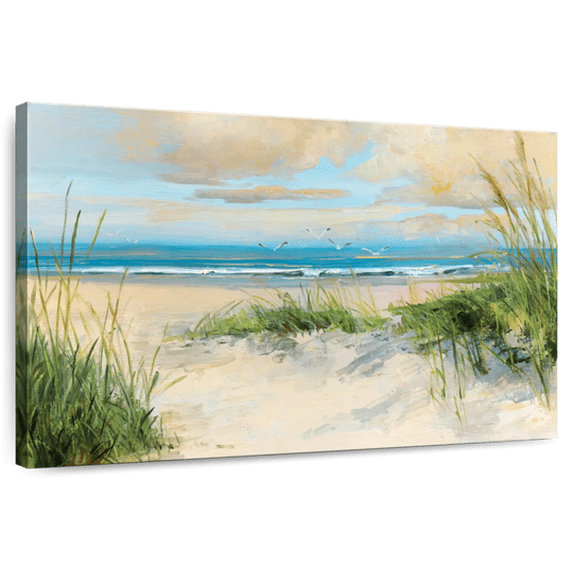 Elephant Stock Catching The Wind I Wall Art - Horizontal Canvas Wall Art - Living Room Wall Decor - Beach Canvas - Blue And Beige Decor By Sally Swatland - 39" x 26"