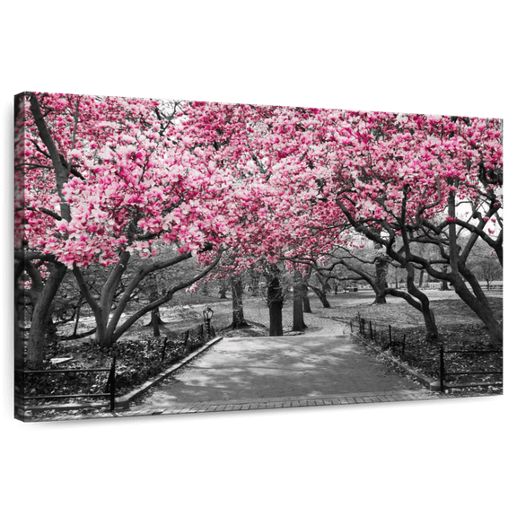 Elephant Stock Central Park Ny Cherry Blossoms Wall Art - Horizontal Canvas Wall Art - Living Room Wall Decor - Floral And Botanical Canvas - Pink And Gray Decor - 12" x 8"