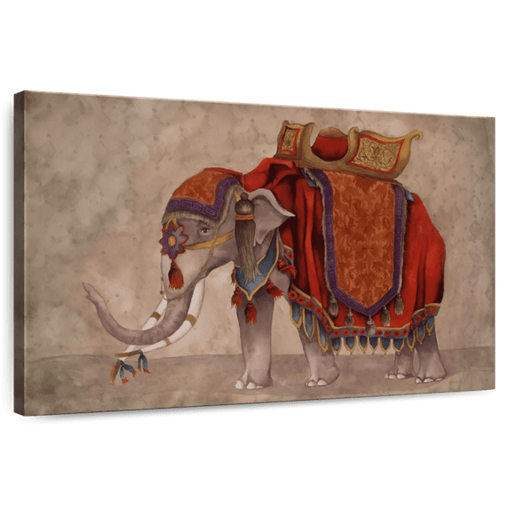 Elephant Stock Ceremonial Elephants I Wall Art - Horizontal Canvas Wall Art - Living Room Wall Decor - Animal Canvas - Red And Beige Decor By Elizabeth Medley - 51" x 34"
