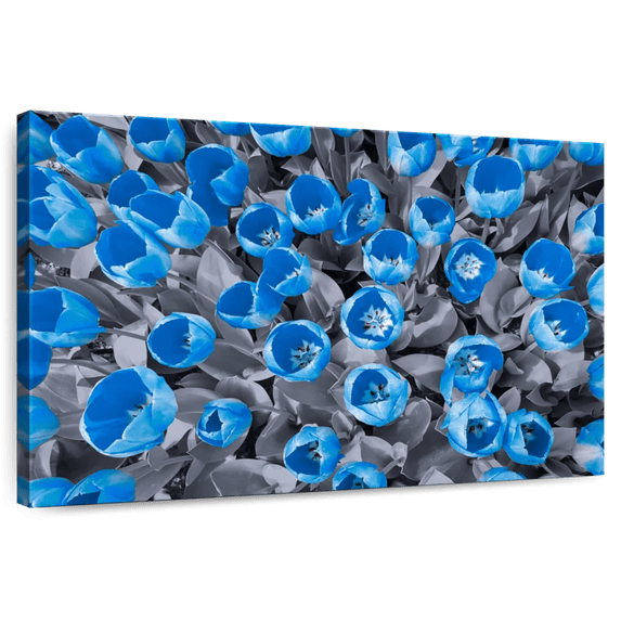 Elephant Stock Cerulean Tulips Wall Art - Horizontal Canvas Wall Art - Living Room Wall Decor - Floral And Botanical Canvas - Blue And Gray Decor - 30" x 20"