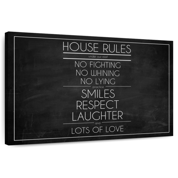 Elephant Stock Chalkboard Family Rules Wall Art - Horizontal Canvas Wall Art - Living Room Wall Decor - Inspirational And Typography Canvas - Black And White Decor - 12" x 8"