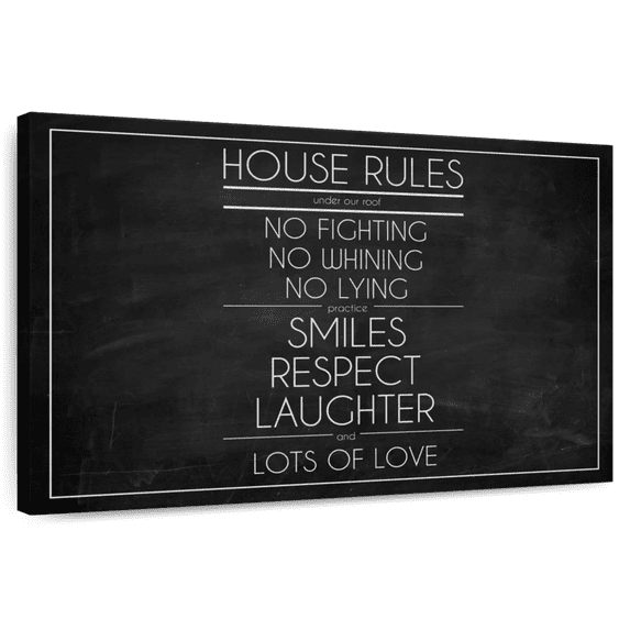 Elephant Stock Chalkboard Family Rules Wall Art - Horizontal Canvas Wall Art - Living Room Wall Decor - Inspirational And Typography Canvas - Black And White Decor - 48" x 32"