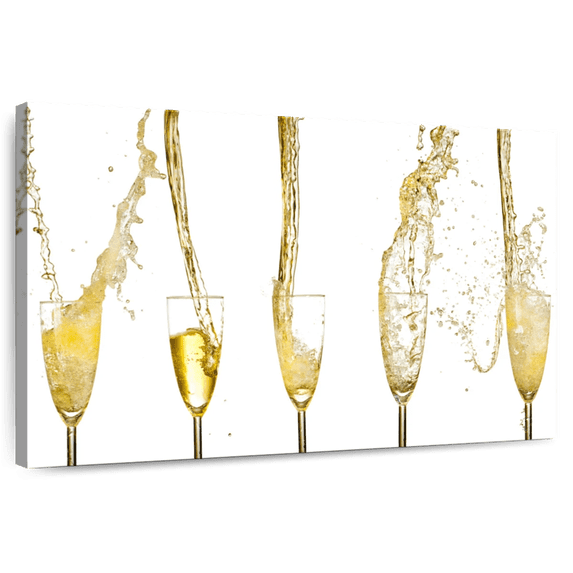 Elephant Stock Champagne Streams Wall Art - Horizontal Canvas Wall Art - Living Room Wall Decor - Food And Drink Canvas - White And Yellow Decor - 48" x 32"