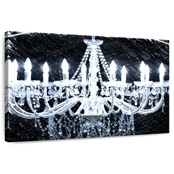 Elephant Stock Chandelier Wall Art - Horizontal Canvas Wall Art - Lobby Wall Decor - Decor Elements Canvas - Black And Blue Decor By Norman Wyatt Jr. - 12" x 8"