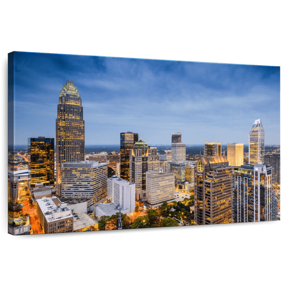 Elephant Stock Charlotte Uptown Skyline Wall Art - Horizontal Canvas Wall Art - Living Room Wall Decor - Places Canvas - Blue And Gray Decor - 48" x 32"