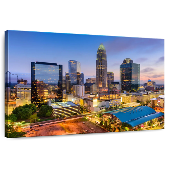 Elephant Stock Charlotte Wall Art - Horizontal Canvas Wall Art - Living Room Wall Decor - City Canvas - Blue And Orange Decor - 36" x 24"