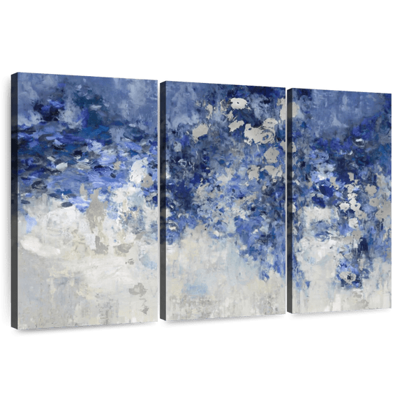 Elephant Stock Charmed Indigo Wall Art - Horizontal Multi Panel Canvas - Living Room Wall Decor - Abstract Multi Panel - Blue And Gray Decor By Nikki Robbins - 74" x 48"