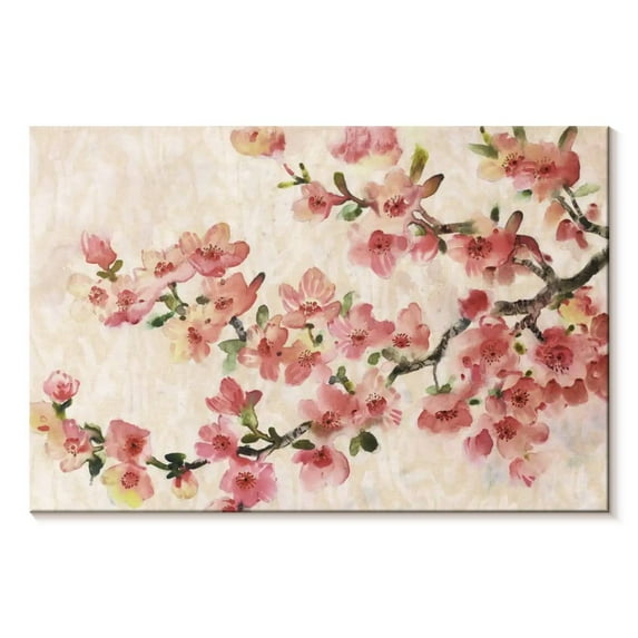 Elephant Stock Cherry Blossom Composition I Wall Art - Horizontal Canvas Wall Art - Living Room Wall Decor - Floral And Botanical Canvas - Pink And Green Decor By Tim O'toole - 24" x 16"