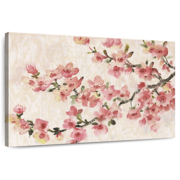 Elephant Stock Cherry Blossom Composition I Wall Art - Horizontal Canvas Wall Art - Living Room Wall Decor - Floral And Botanical Canvas - Pink And Green Decor By Tim O'toole - 30" x 20"