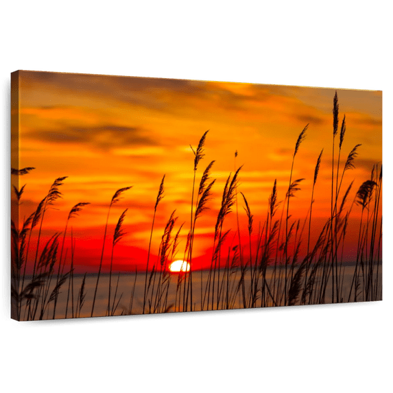 Elephant Stock Chesapeake Bay Sunrise Wall Art - Horizontal Canvas Wall Art - Living Room Wall Decor - Nature Canvas - Orange And Black Decor - 30" x 20"