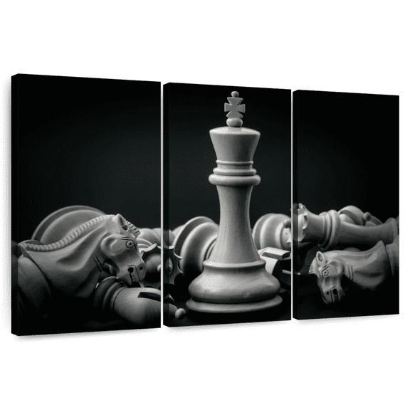 Elephant Stock Chess King Wall Art - Horizontal Multi Panel Canvas - Living Room Wall Decor - Hobbies And Lifestyle Multi Panel - Black And Gray Decor - 38" x 24"
