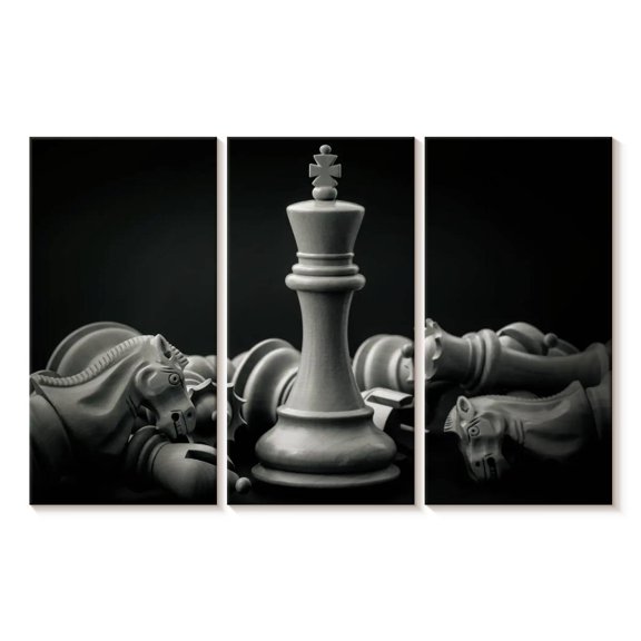 Elephant Stock Chess King Wall Art - Horizontal Multi Panel Canvas - Living Room Wall Decor - Hobbies And Lifestyle Multi Panel - Black And Gray Decor - 57" x 36"