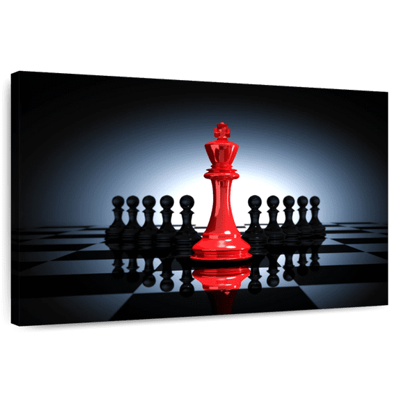 Elephant Stock Chess Red King Wall Art - Horizontal Canvas Wall Art - Living Room Wall Decor - Hobbies And Lifestyle Canvas - Black And Red Decor - 39" x 26"