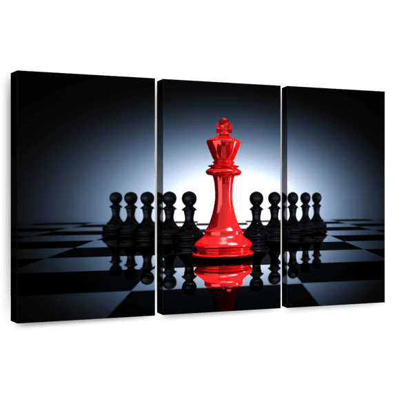 Elephant Stock Chess Red King Wall Art - Horizontal Multi Panel Canvas - Living Room Wall Decor - Hobbies And Lifestyle Multi Panel - Black And Red Decor - 74" x 48"