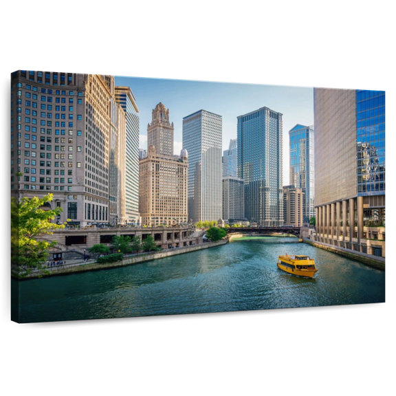 Elephant Stock Chicago River Tour Boat Wall Art - Horizontal Canvas Wall Art - Living Room Wall Decor - City Canvas - Blue And Beige Decor - 12" x 8"