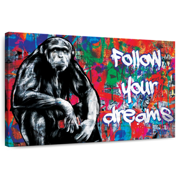 Elephant Stock Chimpanzee Graffiti Wall Art - Horizontal Canvas Wall Art - Living Room Wall Decor - Animal Canvas - Black And Red Decor - 51" x 34"