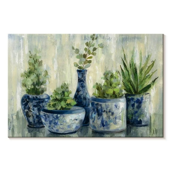 Elephant Stock Chinoiserie Plants Wall Art - Horizontal Canvas Wall Art - Living Room Wall Decor - Floral And Botanical Canvas - Blue And Green Decor By Silvia Vassileva - 12" x 8"