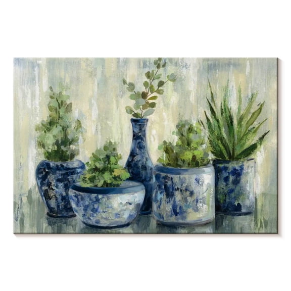 Elephant Stock Chinoiserie Plants Wall Art - Horizontal Canvas Wall Art - Living Room Wall Decor - Floral And Botanical Canvas - Blue And Green Decor By Silvia Vassileva - 12" x 8"