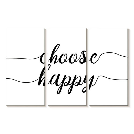 Elephant Stock Choose Happy Minimalist Wall Art - Horizontal Multi Panel Canvas - Living Room Wall Decor - Inspirational And Typography Multi Panel - White And Black Decor - 23" x 14"