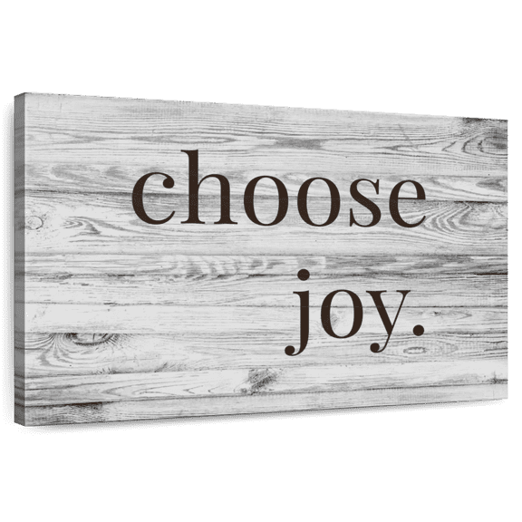 Elephant Stock Choose Joy Typography Wall Art - Horizontal Canvas Wall Art - Living Room Wall Decor - Inspirational And Typography Canvas - Brown And Gray Decor - 24" x 16"
