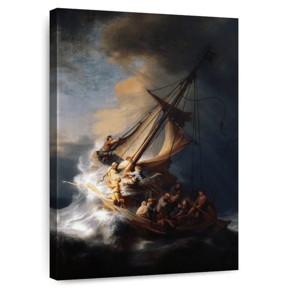 Elephant Stock Christ In The Storm On The Sea Of Galilee Wall Art - Vertical Canvas Wall Art - Living Room Wall Decor - Nautical Canvas - Brown And Blue Decor By Rembrandt - 26" x 39"
