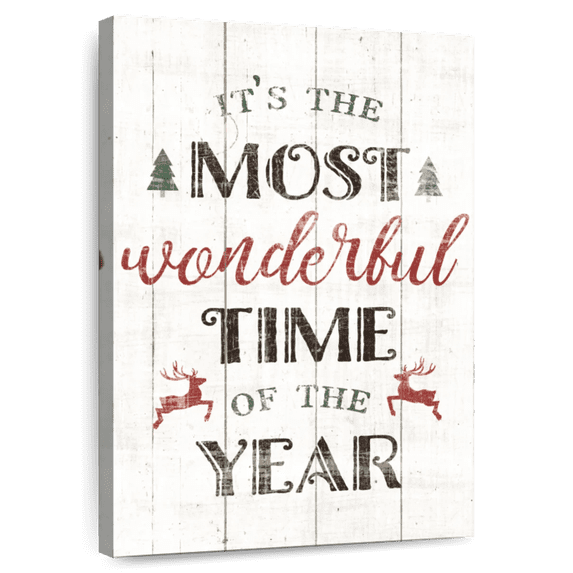Elephant Stock Christmas Wonderful Time Wall Art - Vertical Canvas Wall Art - Living Room Wall Decor - Holiday Canvas - White And Brown Decor By Wild Apple Portfolio - 8" x 12"