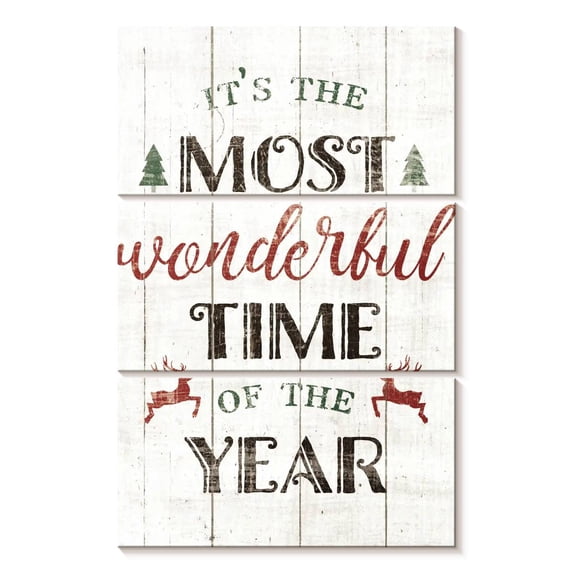 Elephant Stock Christmas Wonderful Time Wall Art - Vertical Multi Panel Canvas - Living Room Wall Decor - Holiday Multi Panel - White And Brown Decor By Wild Apple Portfolio - 20" x 32"